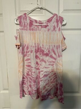 Style & Co. Pink & Peach Tie-Dye Cold Shoulder Tee
